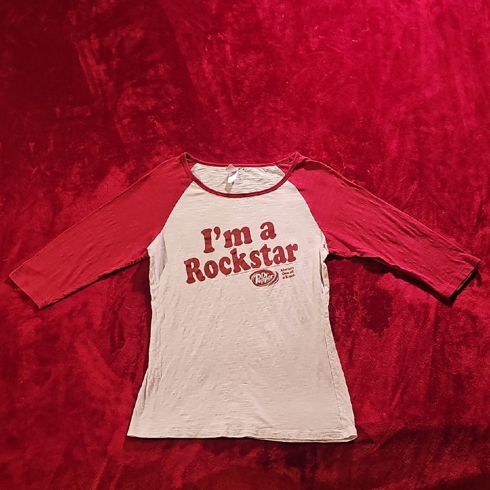 Red and White Long Sleeve Tee with Rockstar Print Size XL
